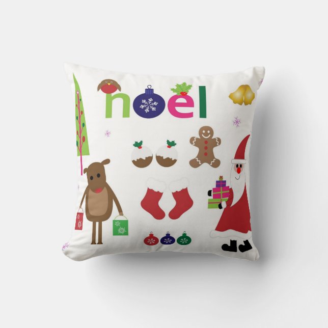 Decorative Christmas Santa Claus  bells snowflakes Throw Pillow (Front)