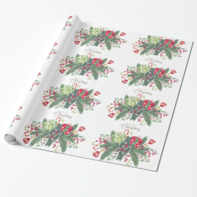 Decorative Christmas Snow with Glitter Wrapping Paper (Unrolled)