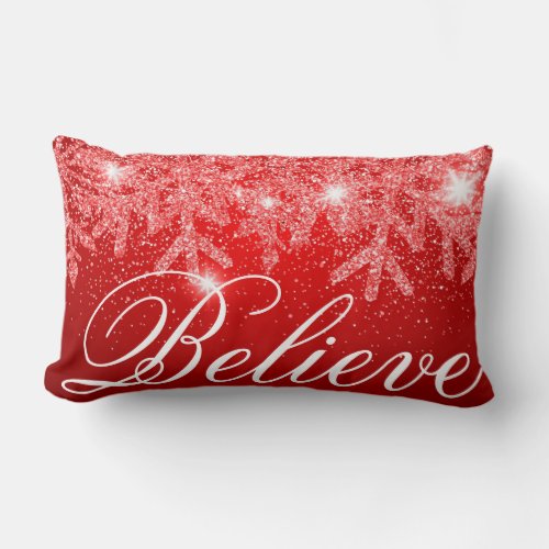 Decorative Christmas Snowflake Believe Holiday Lum Lumbar Pillow