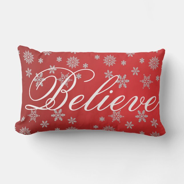 Decorative Christmas Snowflake Believe Holiday Lumbar Pillow (Front)