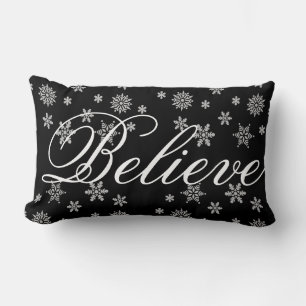 Decorative Christmas Snowflake Believe Holiday Lumbar Pillow