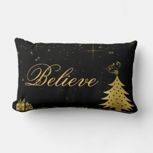 Decorative Christmas Snowflake Believe Holiday Lumbar Pillow