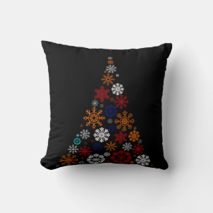 Decorative Christmas Snowflakes Tree Black Throw Pillow