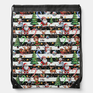 Decorative Christmas Stripes Pattern Design Drawstring Bag