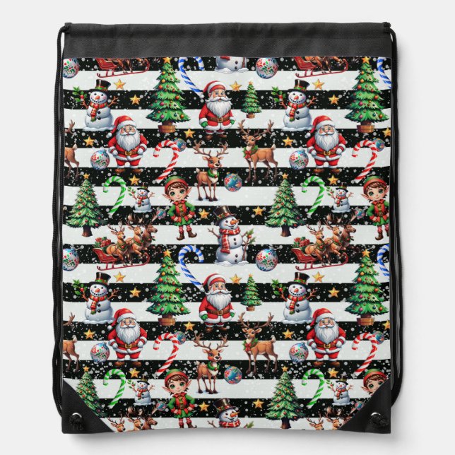 Decorative Christmas Stripes Pattern Design Drawstring Bag (Front)
