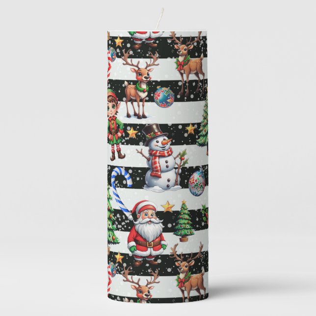 Decorative Christmas Stripes Pattern Design Pillar Candle (Front)