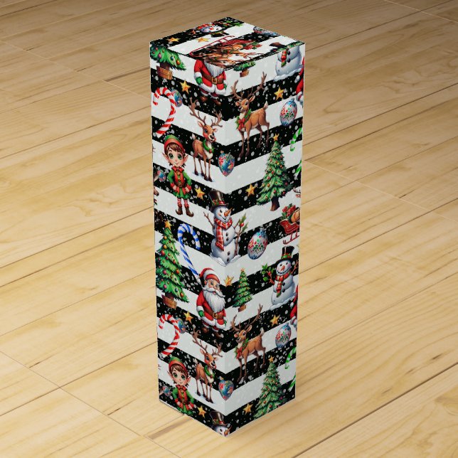 Decorative Christmas Stripes Pattern Design Wine Box (Front)