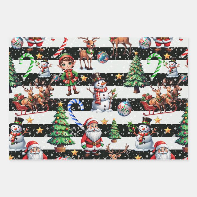 Decorative Christmas Stripes Pattern Design Wrapping Paper Sheets (Front)