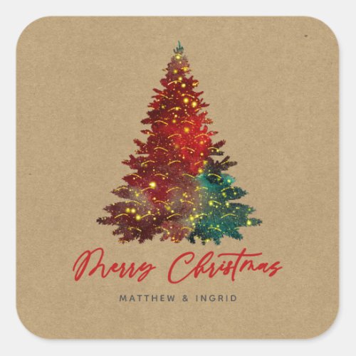 Decorative Christmas Tree Merry Christmas Square Sticker