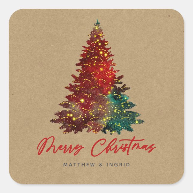 Decorative Christmas Tree Merry Christmas Square Sticker (Front)