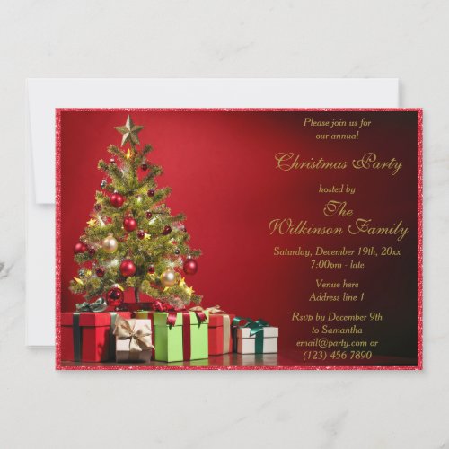 Decorative Christmas Tree  Parcels Glitter Party Invitation