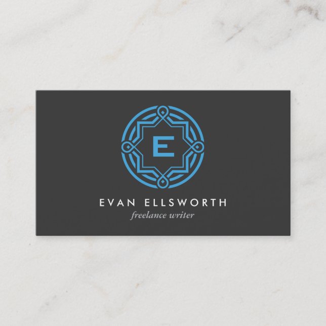 DECORATIVE CIRCLE LOGO with YOUR INITIAL Blue Gray Business Card (Front)