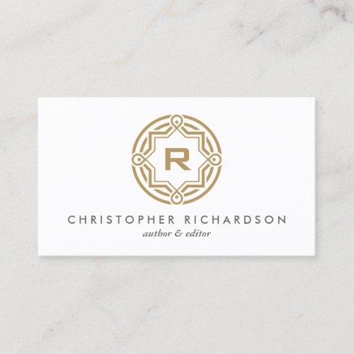 DECORATIVE CIRCLE LOGO with YOUR INITIAL Gold Business Card Templates