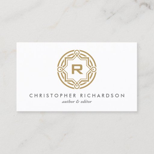 Customizable DECORATIVE CIRCLE LOGO with YOUR INITIAL Gold Business Card Templates
