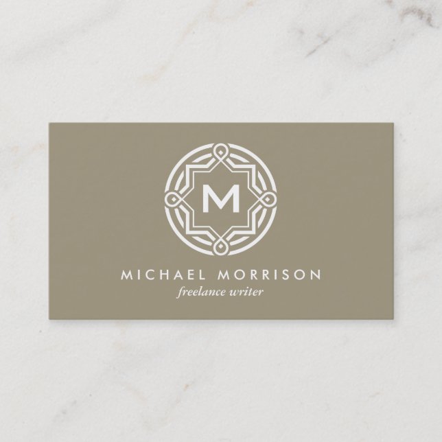 DECORATIVE CIRCLE LOGO with YOUR INITIAL Khaki Business Card (Front)