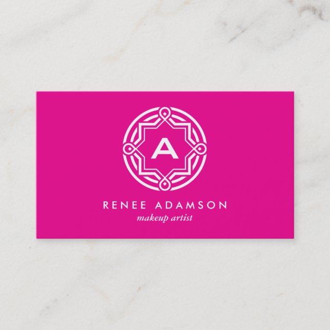 DECORATIVE CIRCLE LOGO with YOUR INITIAL Magenta 2 Business Card (Front)