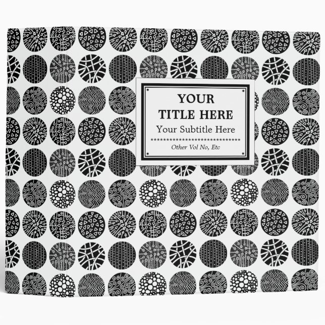 Decorative Circles - Black and White 3 Ring Binder (Front/Spine)