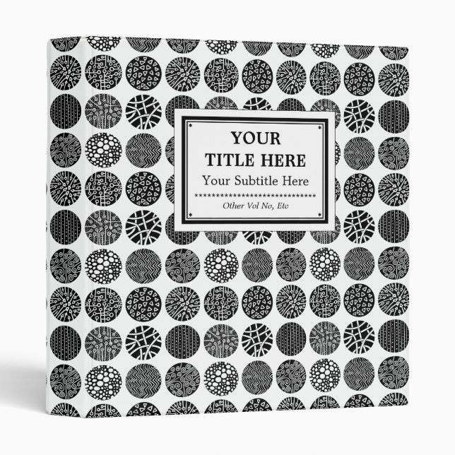 Decorative Circles - Black and White 3 Ring Binder (Front/Spine)