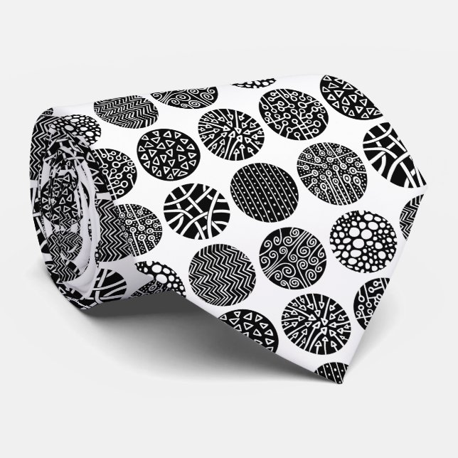 Decorative Circles - Black and White Neck Tie (Rolled)