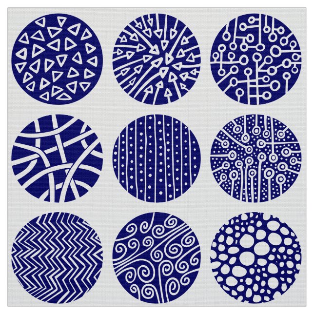 Decorative Circles - Deep Navy and White Fabric (Swatch)