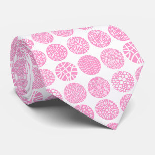 Decorative Circles - Pink and White Neck Tie