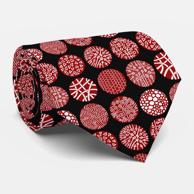 Decorative Circles - Ruby Red and Black Neck Tie (Rolled)