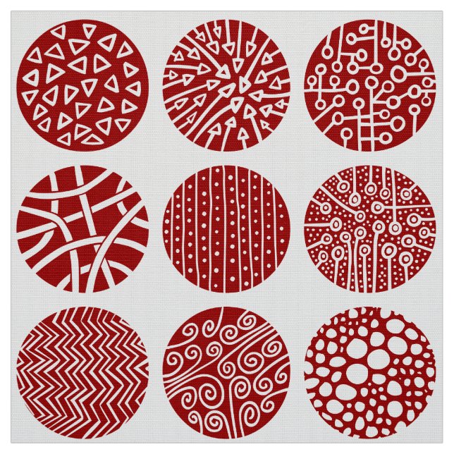 Decorative Circles - Ruby Red and White Fabric (Swatch)