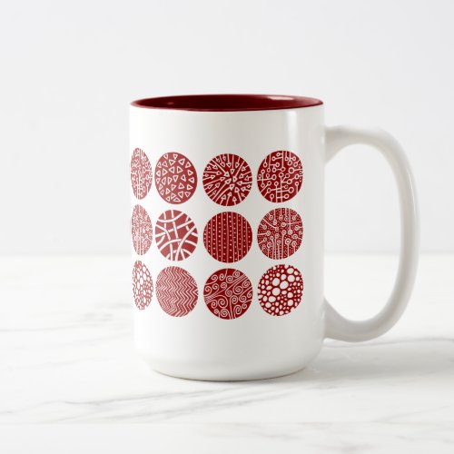 Decorative Circles _ Ruby Red and White Two_Tone Coffee Mug