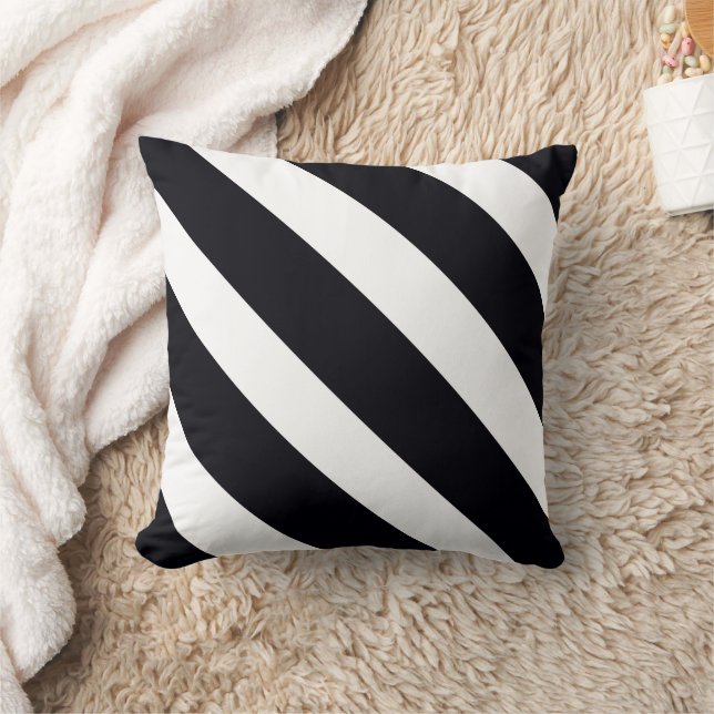 Decorative Classic Chic Black & White Striped Throw Pillow (Blanket)