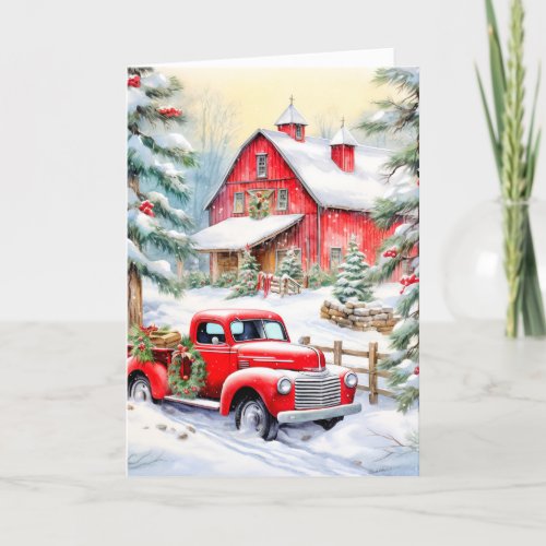 Decorative Classic Country Christmas Barn Holiday Card