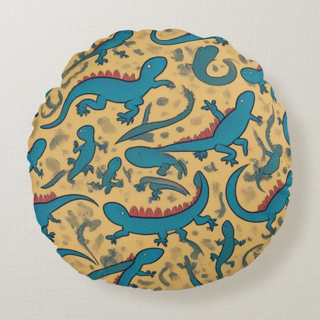 Decorative Cojin with Lagartijas Design Round Pillow (Front)