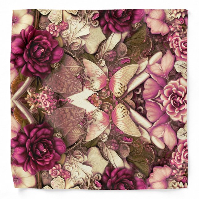 Decorative Collage Butterflies And Roses Bandana (Front)