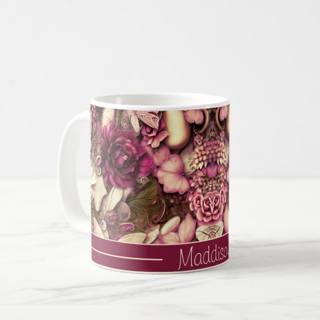 Decorative Collage Butterflies And Roses Coffee Mug (Front Left)