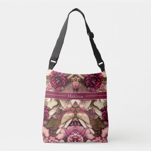 Decorative Collage Butterflies And Roses Crossbody Crossbody Bag