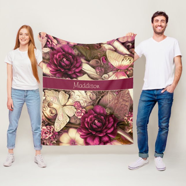 Decorative Collage Butterflies And Roses Fleece Bl Blanket (In Situ)