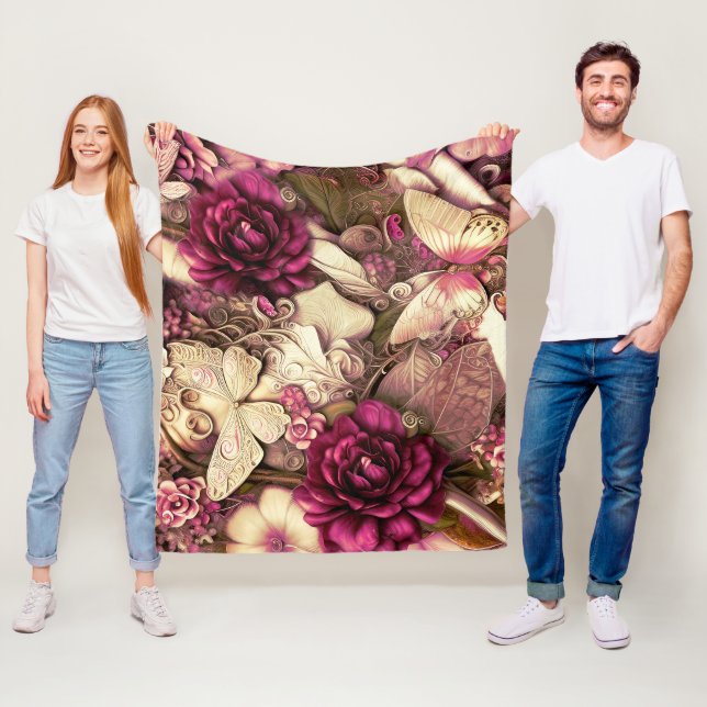 Decorative Collage Butterflies And Roses Fleece Blanket (In Situ)