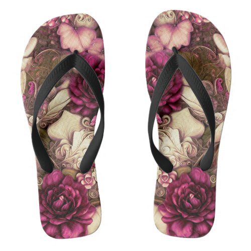 Decorative Collage Butterflies And Roses Flip Flops