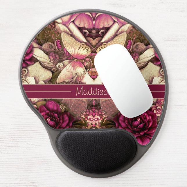 Decorative Collage Butterflies And Roses Gel Mouse Pad (Left Side)