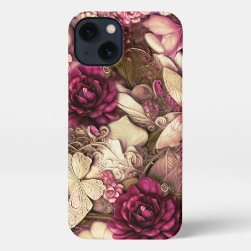 Decorative Collage Butterflies And Roses iPhone 13 Case