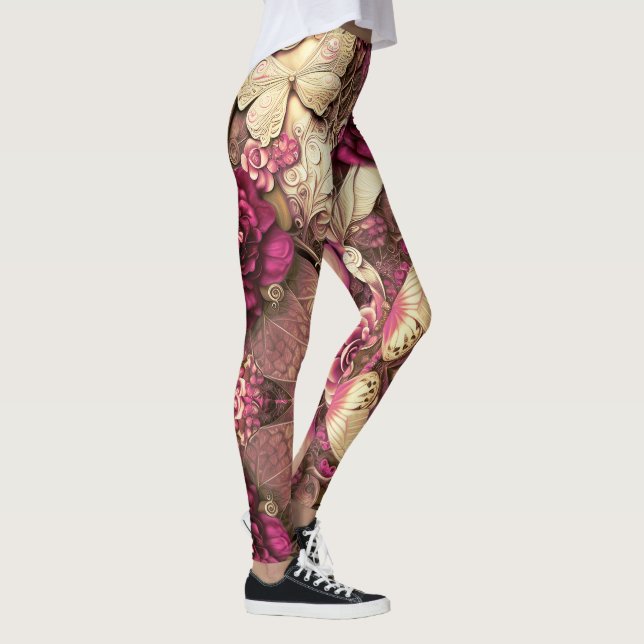 Decorative Collage Butterflies And Roses Leggings (Right)