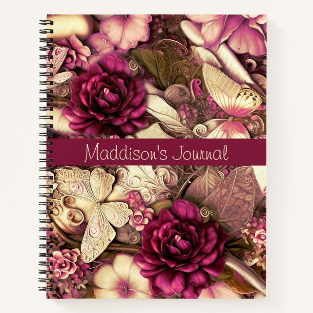 Decorative Collage Butterflies And Roses Notebook (Front)