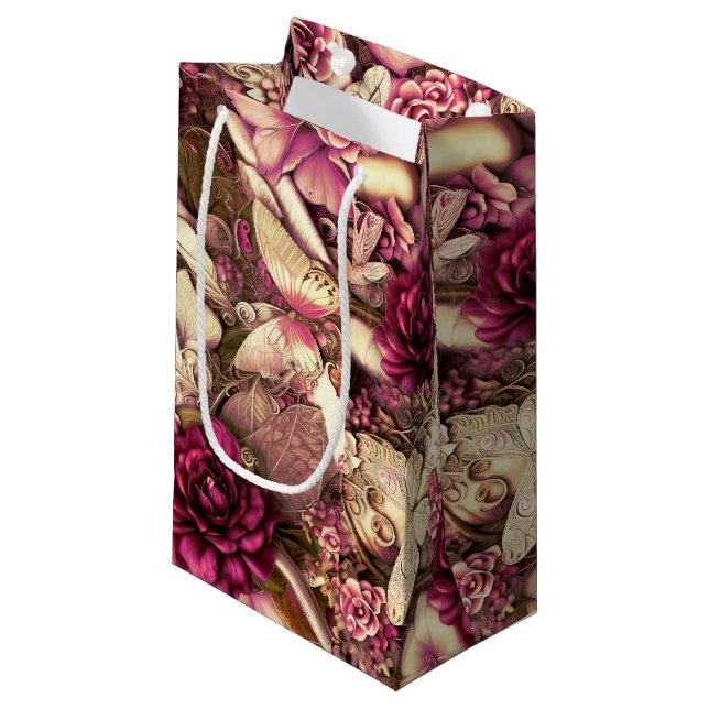 Decorative Collage Butterflies And Roses Small Gift Bag (Front Angled)