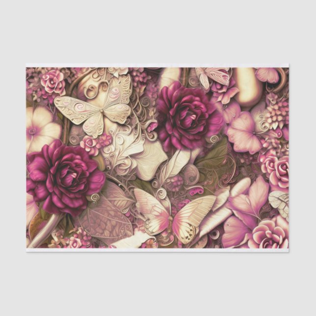 Decorative Collage Butterflies And Roses Tissue Paper (Front)