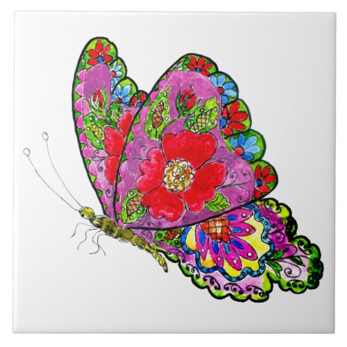 Decorative colorful floral butterfly ceramic tile