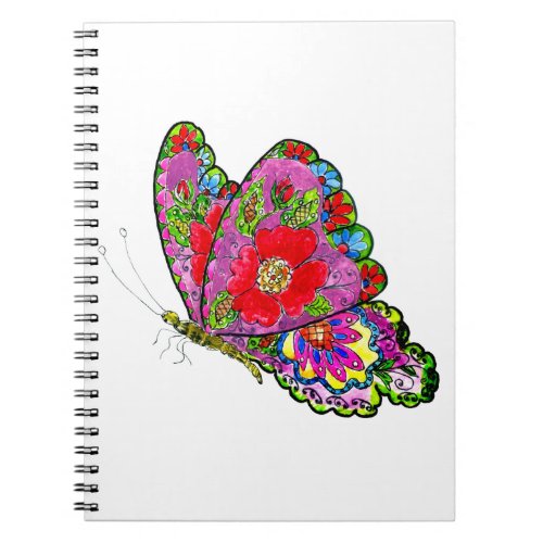 Decorative colorful floral butterfly notebook