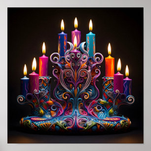 Decorative colorful holiday Menorah Poster