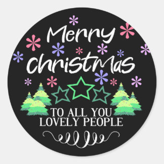 Decorative Colorful Merry Christmas Wishes Classic Round Sticker