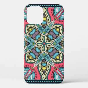 Decorative colorful ornament on a black background iPhone 12 case