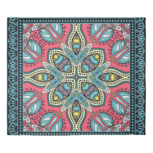 Decorative colorful ornament on a black background duvet cover