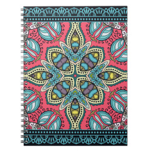 Decorative colorful ornament on a black background notebook